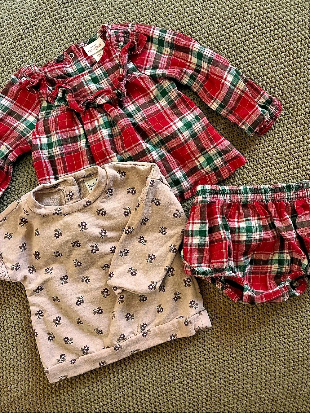 Cat & Jack Plaid Matching Set Baby and a floral long sleeve 12 month